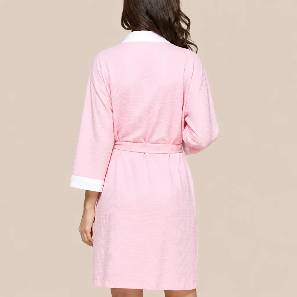 La boutique du peignoir Peignoir Nid d'Abeille Femme - Kimono Bicolore, Rose et Blanc