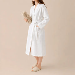 La boutique du peignoir Peignoir Nid d'Abeille Femme - Long et Léger, Blanc