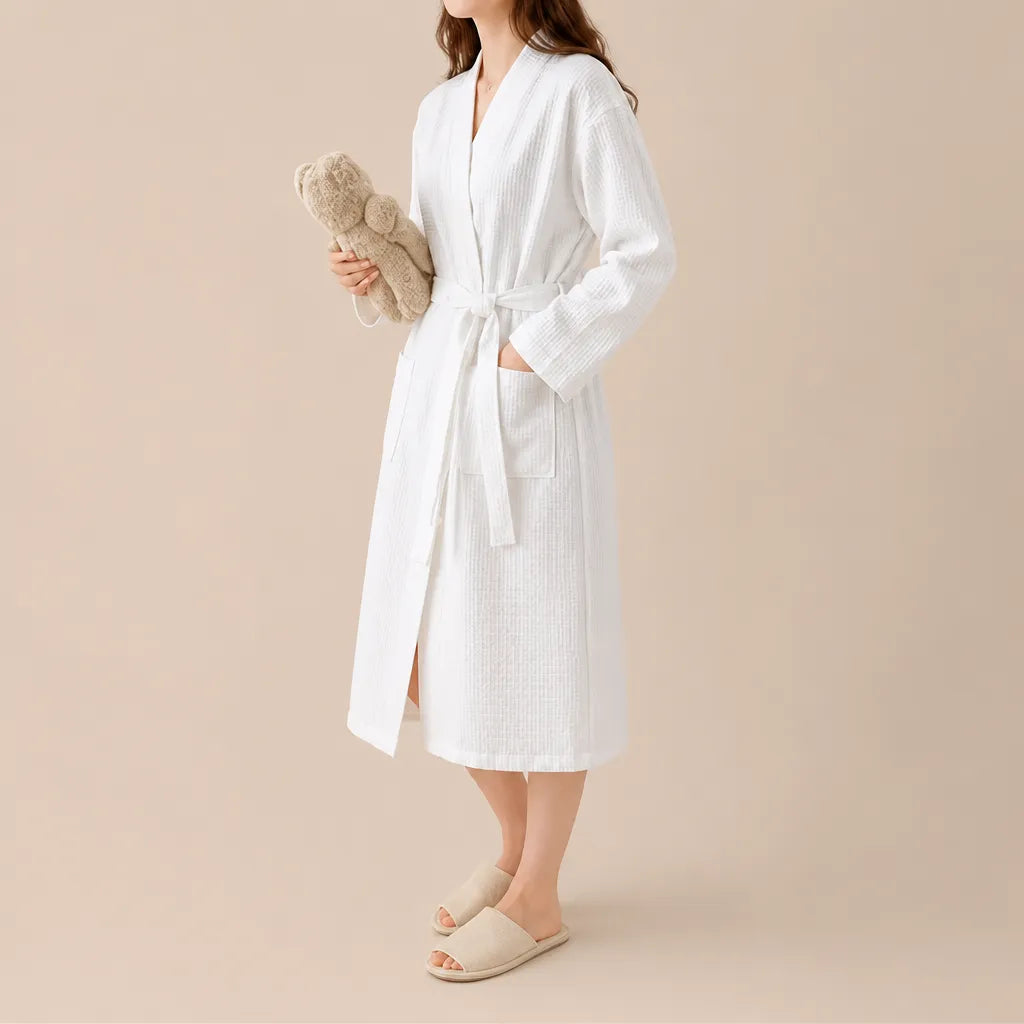 La boutique du peignoir Peignoir Nid d'Abeille Femme - Long et Léger, Blanc