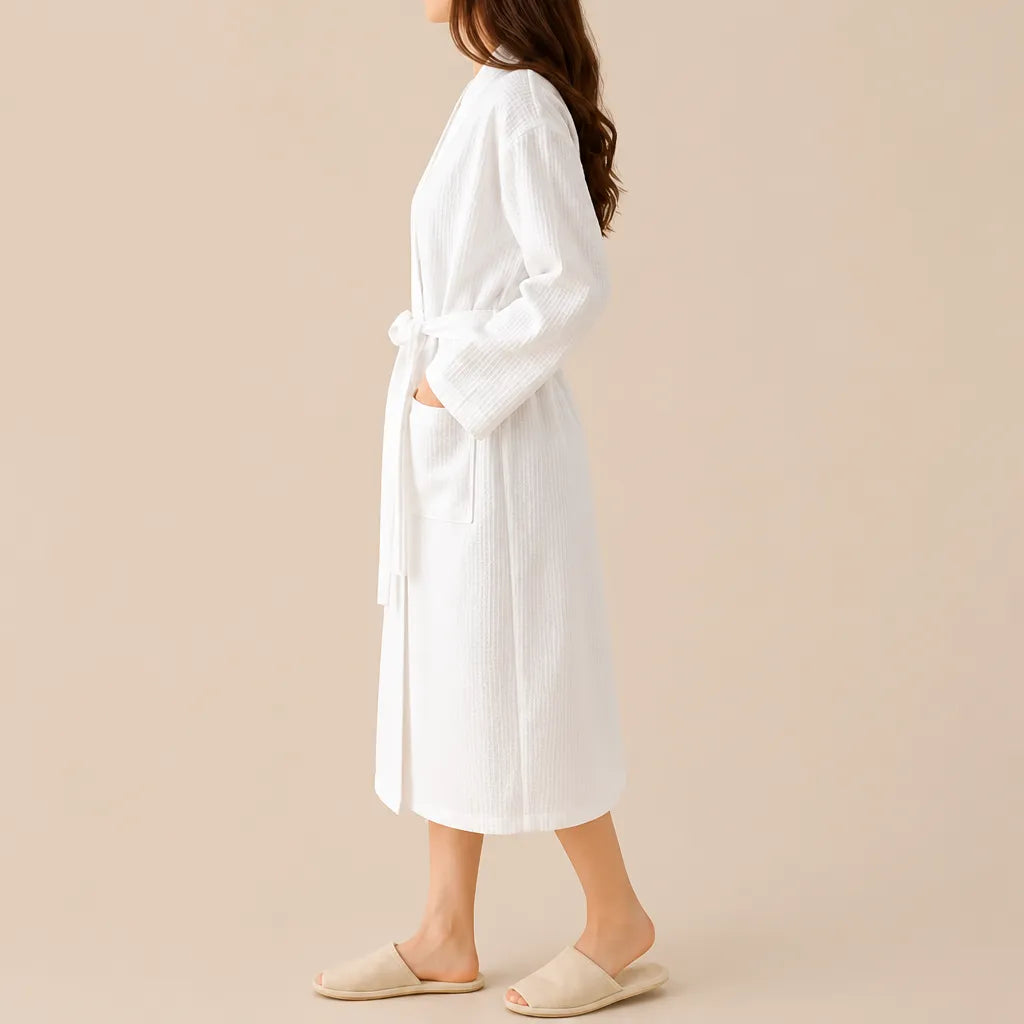 La boutique du peignoir Peignoir Nid d'Abeille Femme - Long et Léger, Blanc
