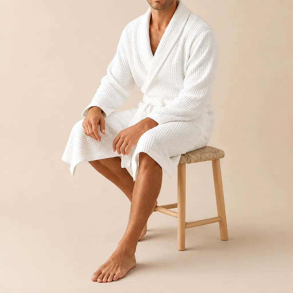 La boutique du peignoir Peignoir Nid d'Abeille - Unisexe Côtelé en Coton, Blanc