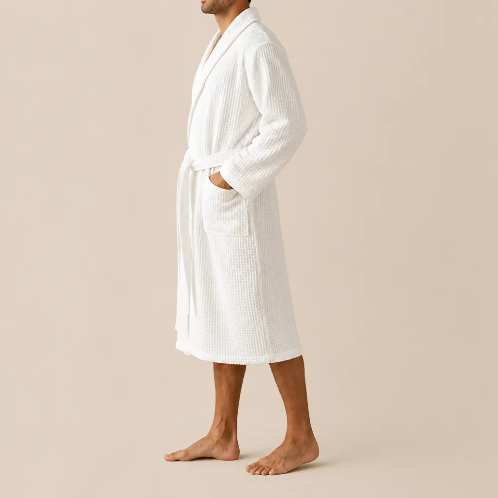 La boutique du peignoir Peignoir Nid d'Abeille - Unisexe Côtelé en Coton, Blanc