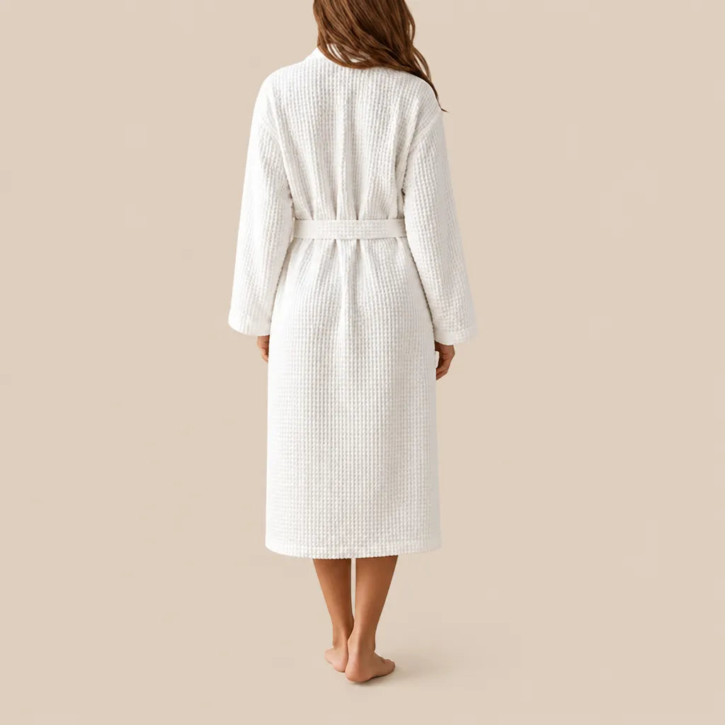 La boutique du peignoir Peignoir Nid d'Abeille - Unisexe Côtelé en Coton, Blanc