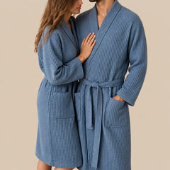 La boutique du peignoir Peignoir Nid d'Abeille - Unisexe Côtelé en Coton, Bleu Jean