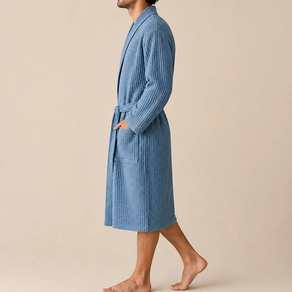 La boutique du peignoir Peignoir Nid d'Abeille - Unisexe Côtelé en Coton, Bleu Jean