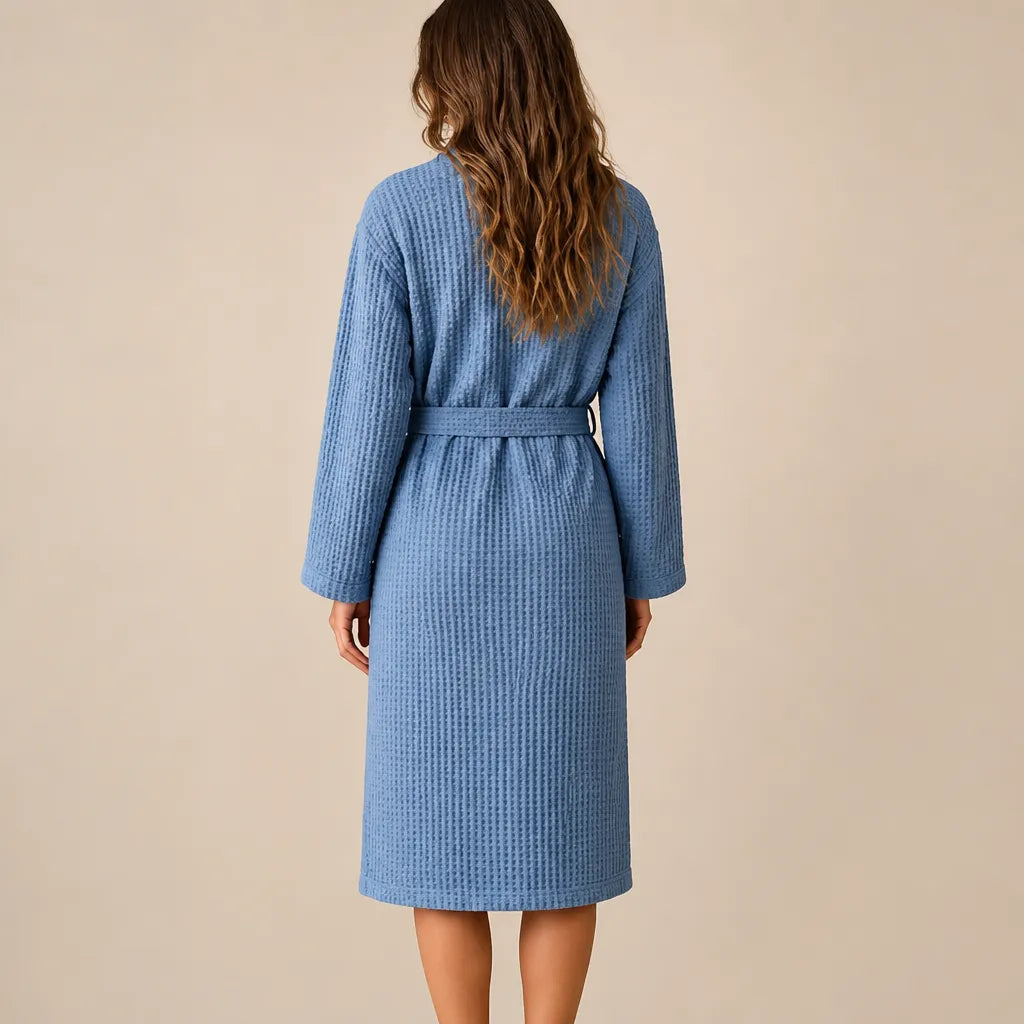 La boutique du peignoir Peignoir Nid d'Abeille - Unisexe Côtelé en Coton, Bleu Jean