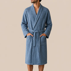 La boutique du peignoir Peignoir Nid d'Abeille - Unisexe Côtelé en Coton, Bleu Jean