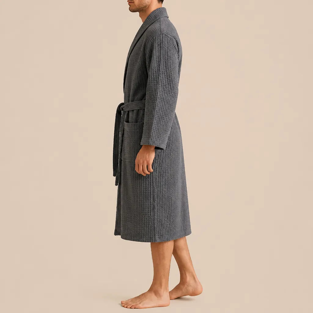 La boutique du peignoir Peignoir Nid d'Abeille - Unisexe Côtelé en Coton, Gris Anthracite