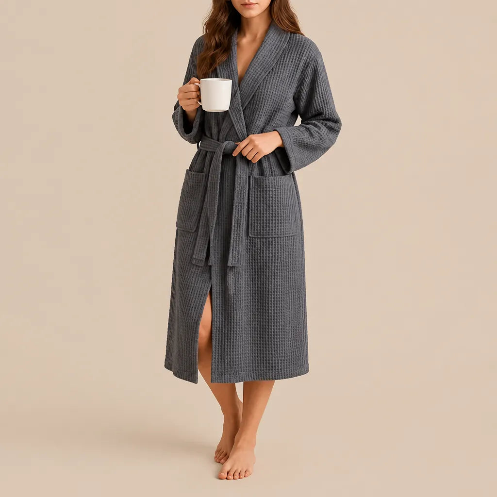 La boutique du peignoir Peignoir Nid d'Abeille - Unisexe Côtelé en Coton, Gris Anthracite