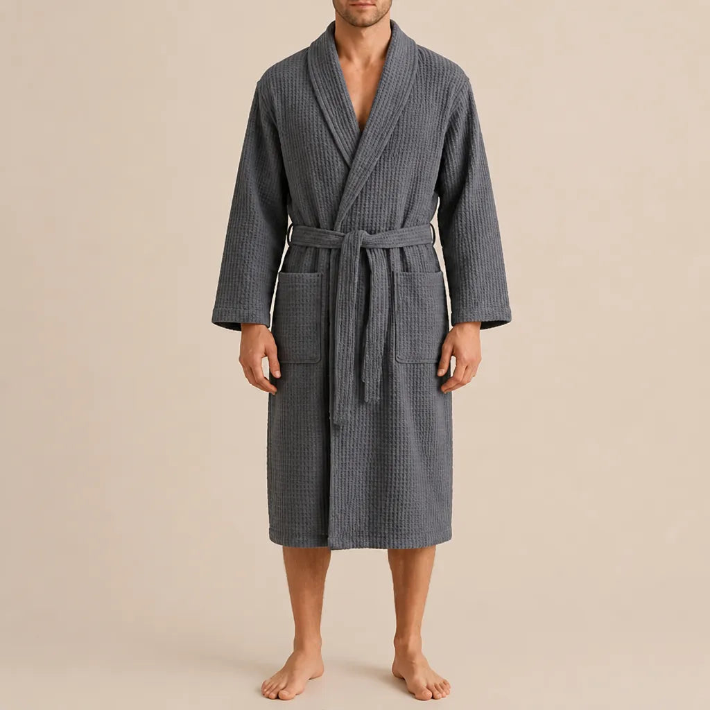 La boutique du peignoir Peignoir Nid d'Abeille - Unisexe Côtelé en Coton, Gris Anthracite
