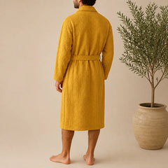La boutique du peignoir Peignoir Nid d'Abeille - Unisexe Côtelé en Coton, Jaune Moutarde