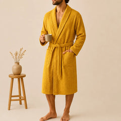 La boutique du peignoir Peignoir Nid d'Abeille - Unisexe Côtelé en Coton, Jaune Moutarde
