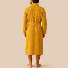 La boutique du peignoir Peignoir Nid d'Abeille - Unisexe Côtelé en Coton, Jaune Moutarde