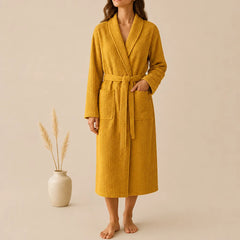 La boutique du peignoir Peignoir Nid d'Abeille - Unisexe Côtelé en Coton, Jaune Moutarde