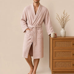 La boutique du peignoir Peignoir Nid d'Abeille - Unisexe Côtelé en Coton, Rose Poudré