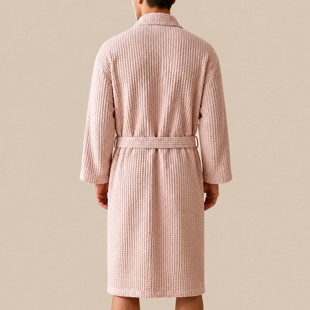La boutique du peignoir Peignoir Nid d'Abeille - Unisexe Côtelé en Coton, Rose Poudré