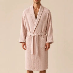 La boutique du peignoir Peignoir Nid d'Abeille - Unisexe Côtelé en Coton, Rose Poudré