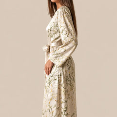 La boutique du peignoir Peignoir Satin Femme - Long à Branches Fleuries, Champagne