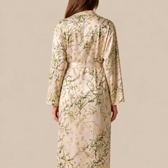 La boutique du peignoir Peignoir Satin Femme - Long à Branches Fleuries, Champagne