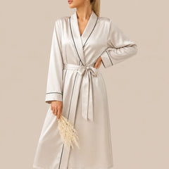 La boutique du peignoir Peignoir Satin Femme - Long à Liseré, Écru