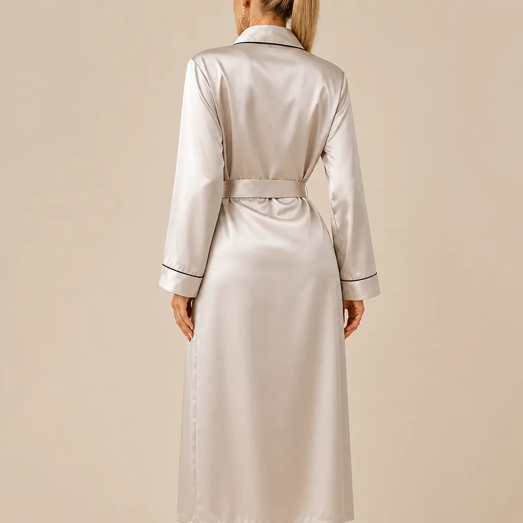 La boutique du peignoir Peignoir Satin Femme - Long à Liseré, Écru