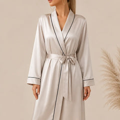 La boutique du peignoir Peignoir Satin Femme - Long à Liseré, Écru