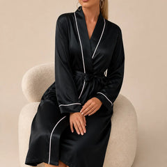 La boutique du peignoir Peignoir Satin Femme - Long à Liseré, Noir