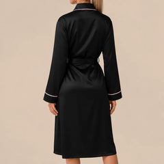 La boutique du peignoir Peignoir Satin Femme - Long à Liseré, Noir