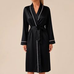 La boutique du peignoir Peignoir Satin Femme - Long à Liseré, Noir
