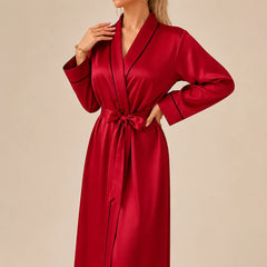 La boutique du peignoir Peignoir Satin Femme - Long à Liseré, Rouge