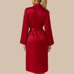 La boutique du peignoir Peignoir Satin Femme - Long à Liseré, Rouge