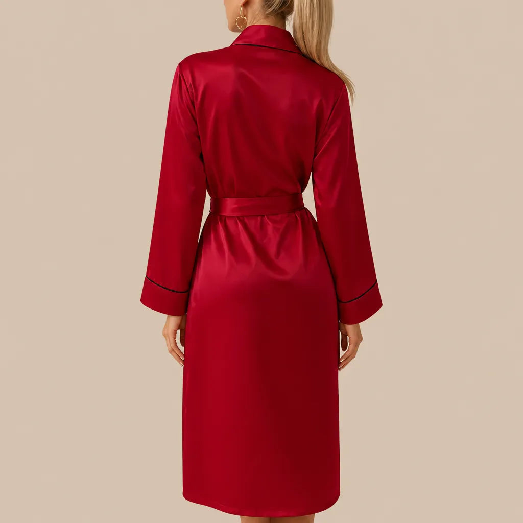 La boutique du peignoir Peignoir Satin Femme - Long à Liseré, Rouge