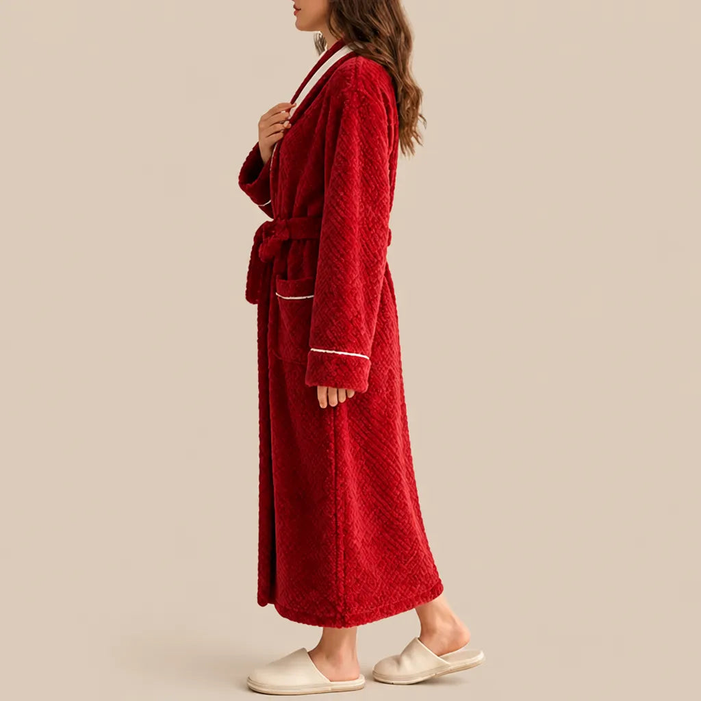La boutique du peignoir Peignoir Velours Femme - Col Bicolore à Liseré, Bordeaux