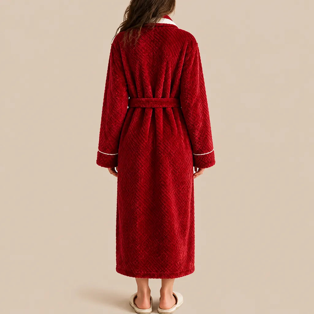 La boutique du peignoir Peignoir Velours Femme - Col Bicolore à Liseré, Bordeaux