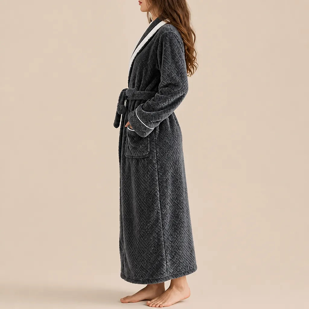 La boutique du peignoir Peignoir Velours Femme - Col Bicolore à Liseré, Gris Anthracite
