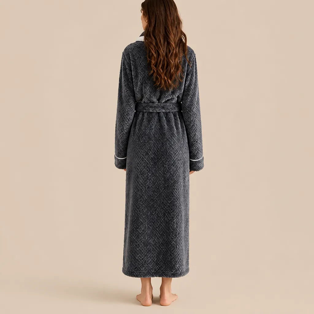 La boutique du peignoir Peignoir Velours Femme - Col Bicolore à Liseré, Gris Anthracite