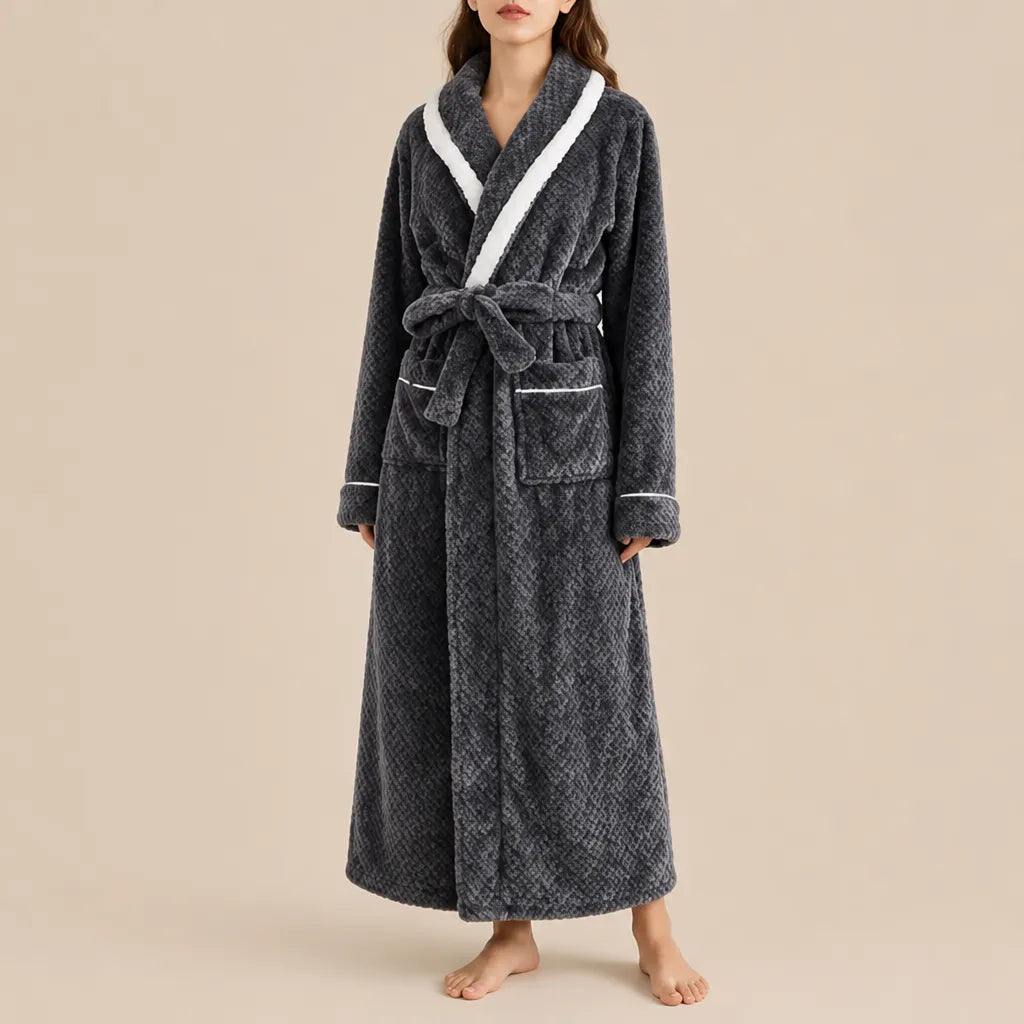La boutique du peignoir Peignoir Velours Femme - Col Bicolore à Liseré, Gris Anthracite