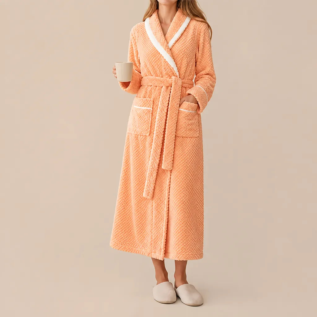 La boutique du peignoir Peignoir Velours Femme - Col Bicolore à Liseré, Orange Abricot