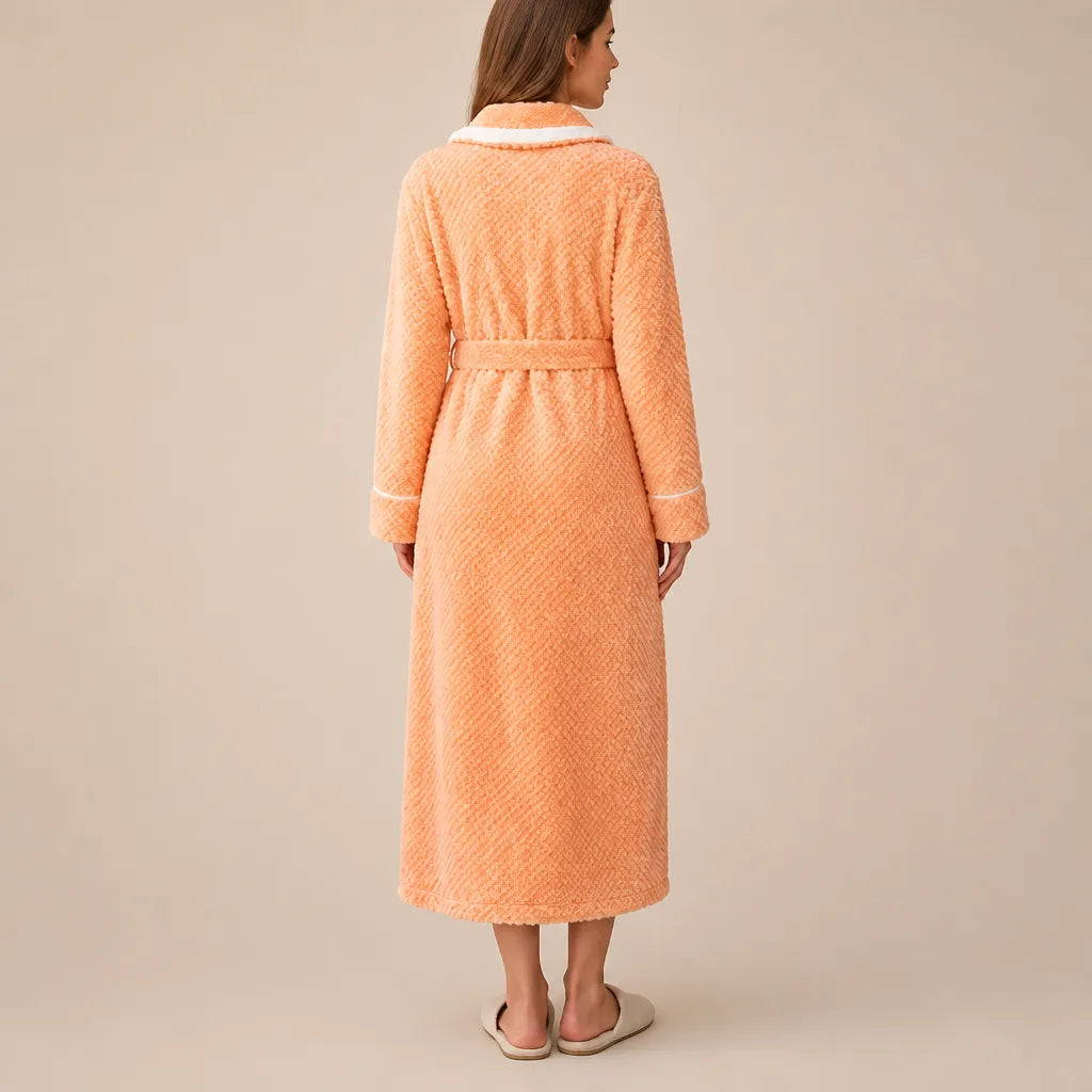 La boutique du peignoir Peignoir Velours Femme - Col Bicolore à Liseré, Orange Abricot