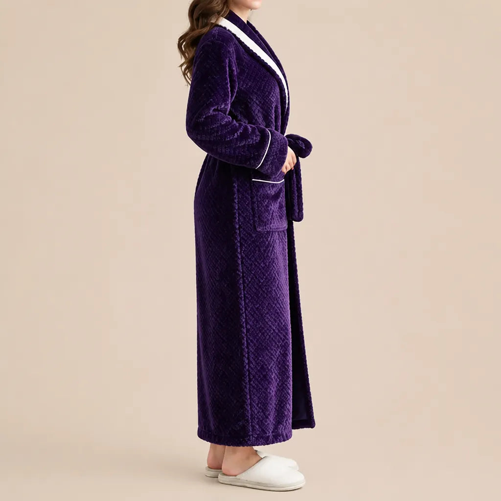 La boutique du peignoir Peignoir Velours Femme - Col Bicolore à Liseré, Violet Prune