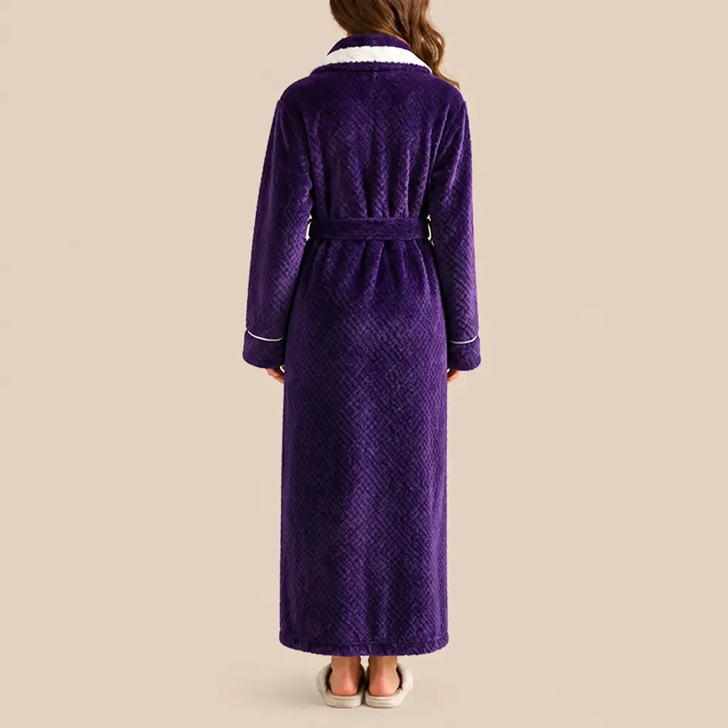 La boutique du peignoir Peignoir Velours Femme - Col Bicolore à Liseré, Violet Prune