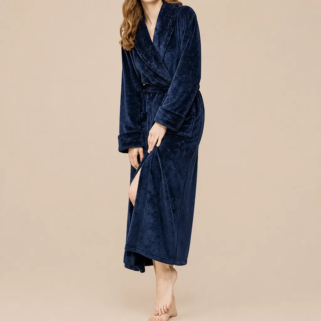 La boutique du peignoir Peignoir Velours Femme - Col Châle, Bleu Marine