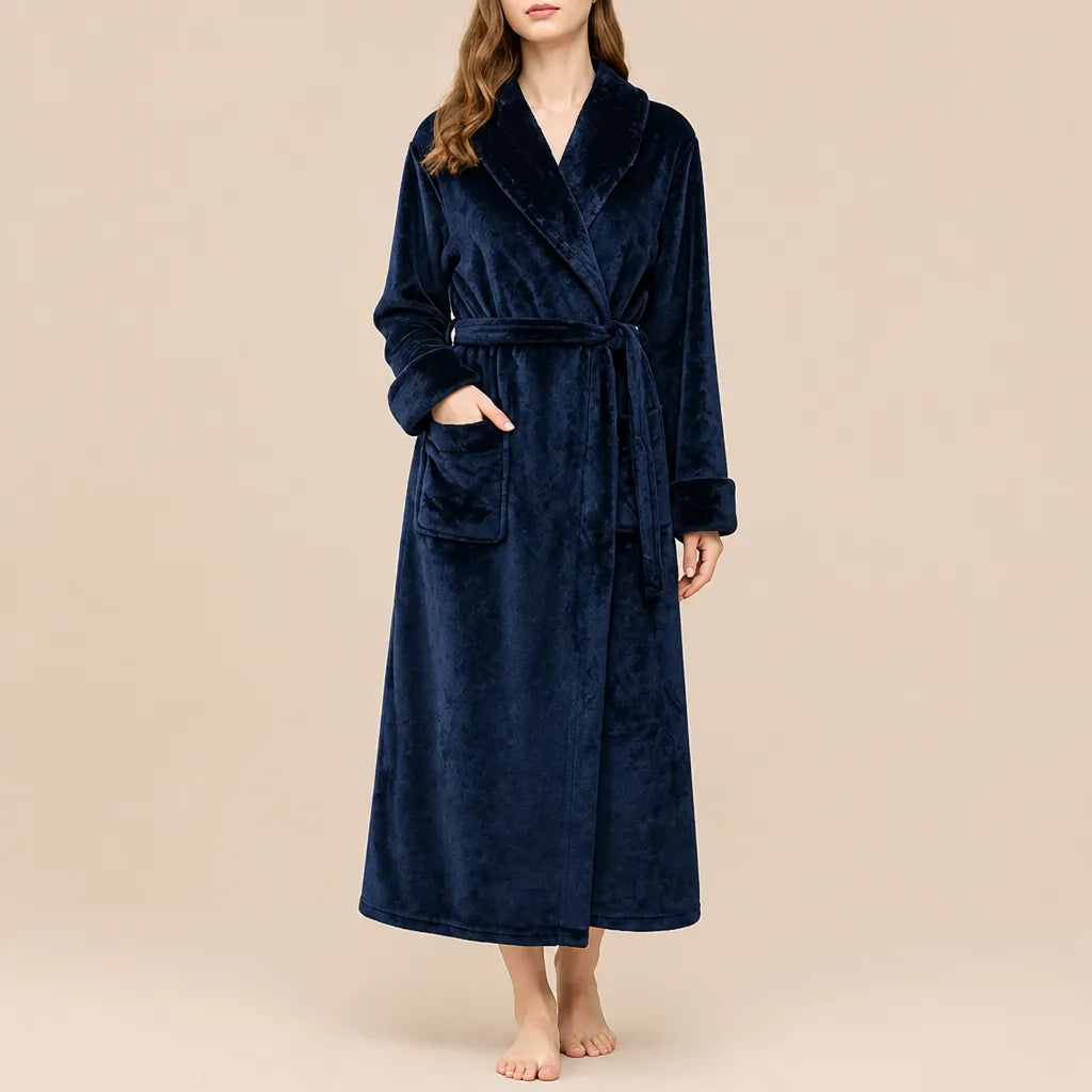 La boutique du peignoir Peignoir Velours Femme - Col Châle, Bleu Marine