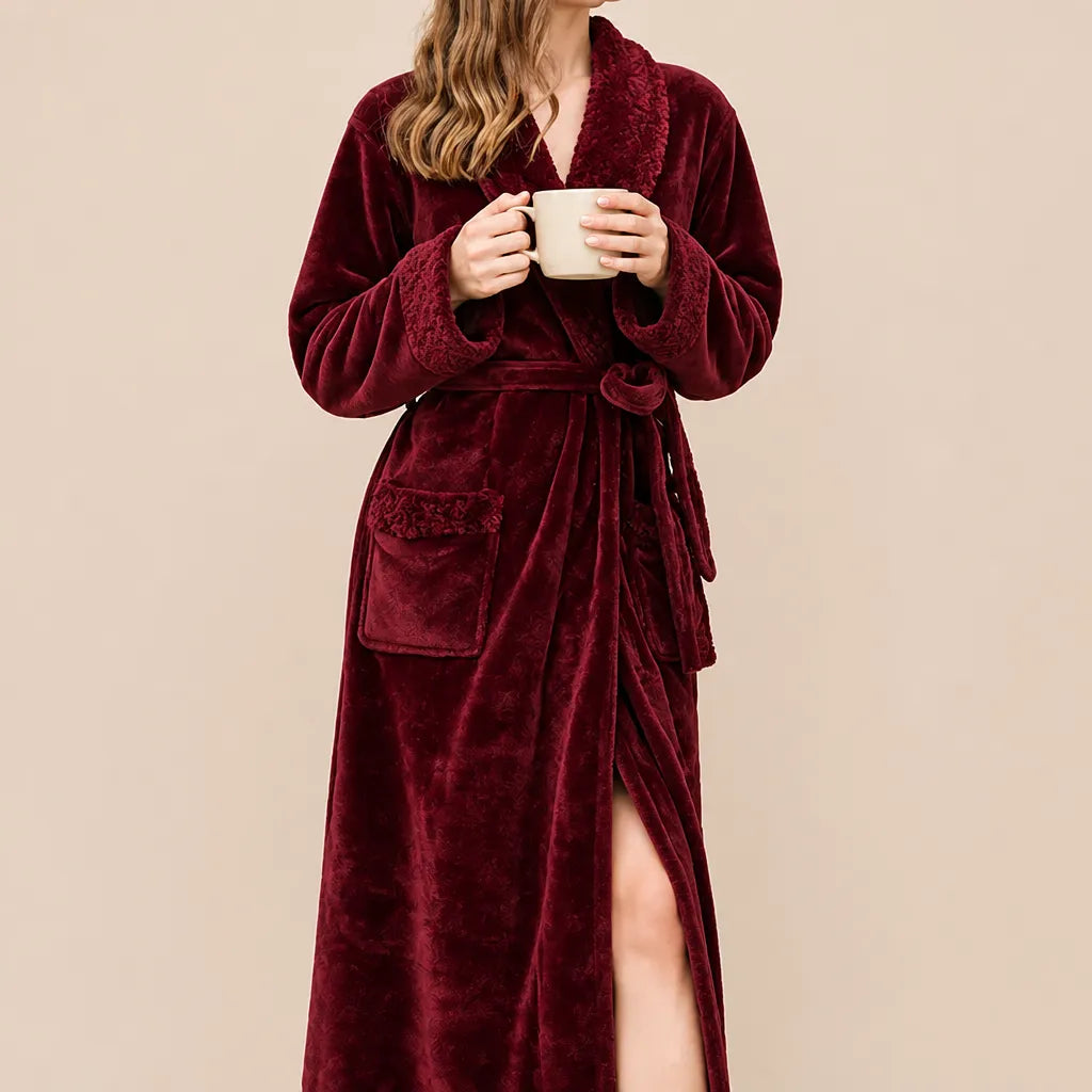 La boutique du peignoir Peignoir Velours Femme - Col Châle, Bordeaux