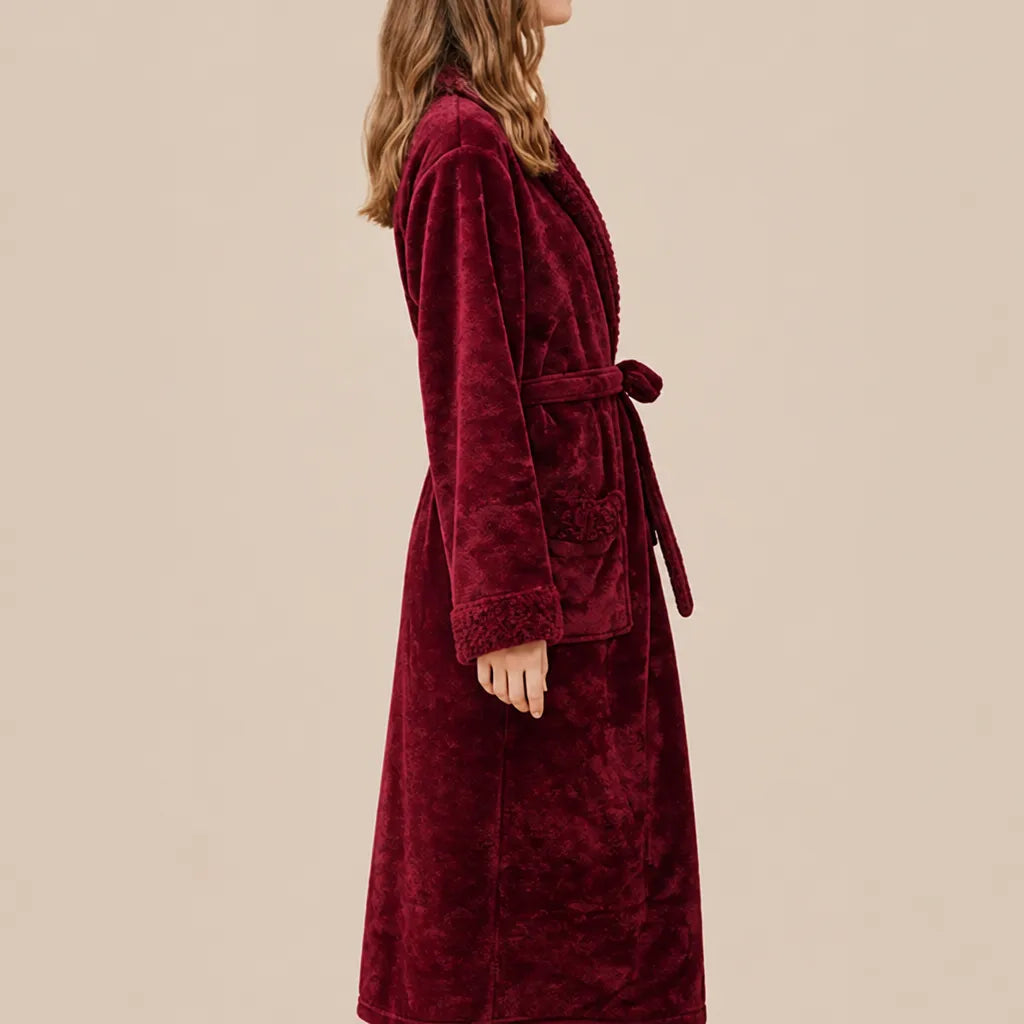 La boutique du peignoir Peignoir Velours Femme - Col Châle, Bordeaux
