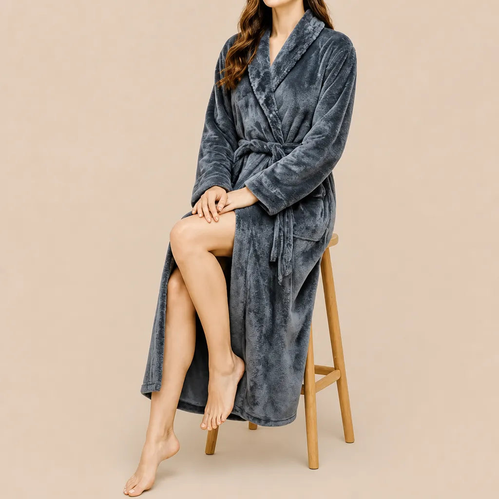 La boutique du peignoir Peignoir Velours Femme - Col Châle, Gris
