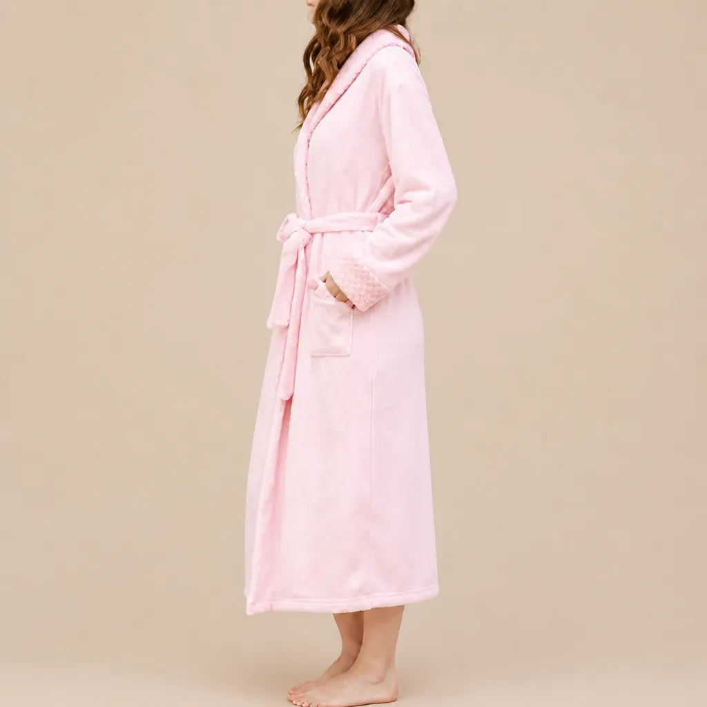 La boutique du peignoir Peignoir Velours Femme - Col Châle, Rose Poudré
