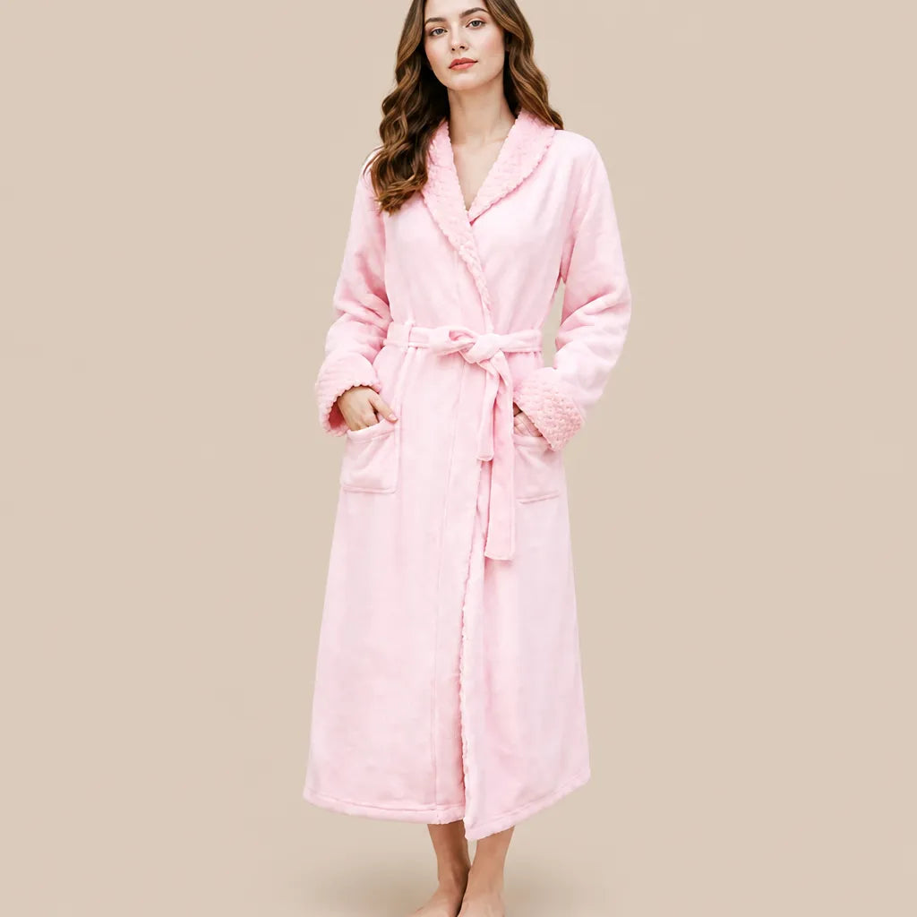 La boutique du peignoir Peignoir Velours Femme - Col Châle, Rose Poudré
