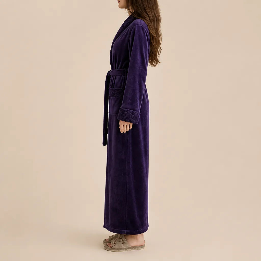 La boutique du peignoir Peignoir Velours Femme - Col Châle, Violet Prune