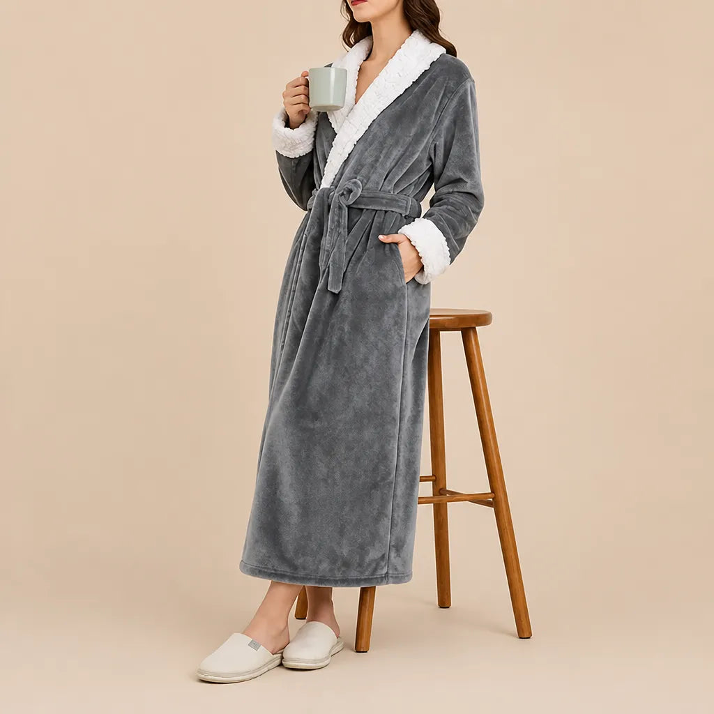 La boutique du peignoir Peignoir Velours Femme - Col Fausse Fourrure, Gris